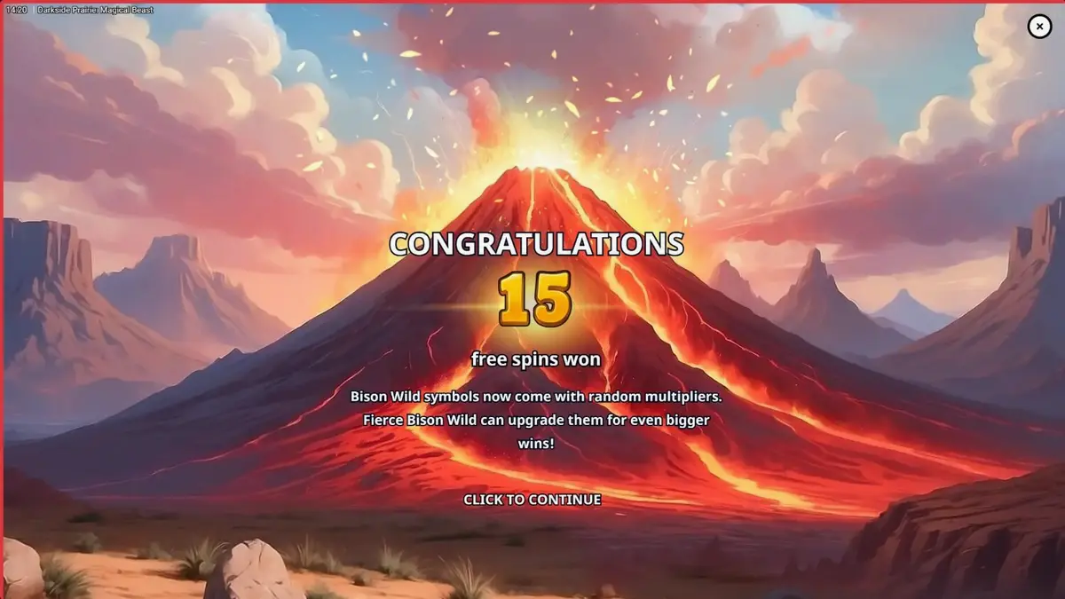Darkside Prairie: Magical Beasts slot game interface na may bison theme
