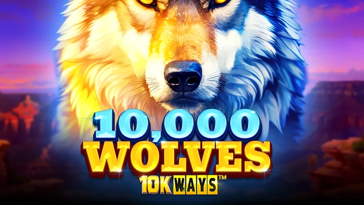 Isang visual na representasyon ng 10,000 Wolves 10K Ways slot na may temang kagubatan.